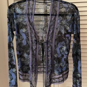 Vivienne Tam Sheer Floral Blouse - Blue and Purple